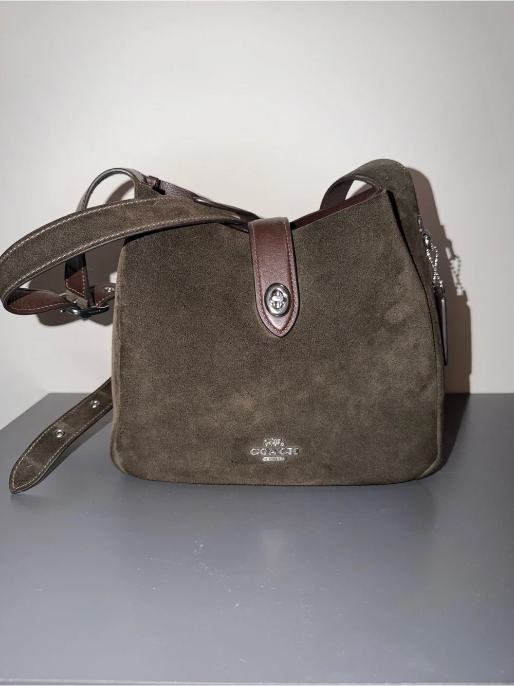 Coach Suede Messenger Bag in Dark Brown with Leather Trim (lightly used)